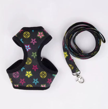 LV Black Harness and Leash Set