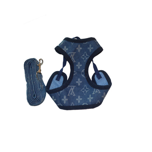 LV Denim Harness and Leash Set