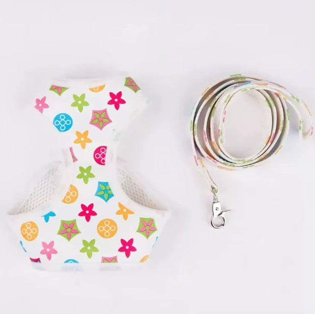 LV White Harness and Leash Set