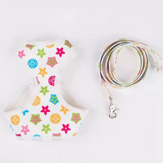LV White Harness and Leash Set